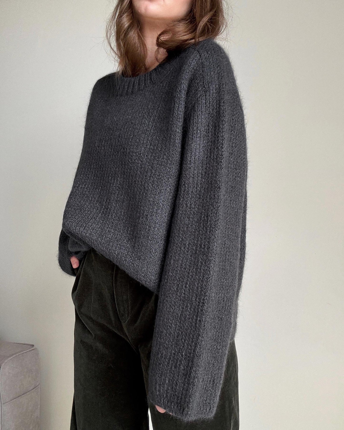 Create a luxurious and soft Chantal Sweater with this knitwear pattern, designed for feminine style.