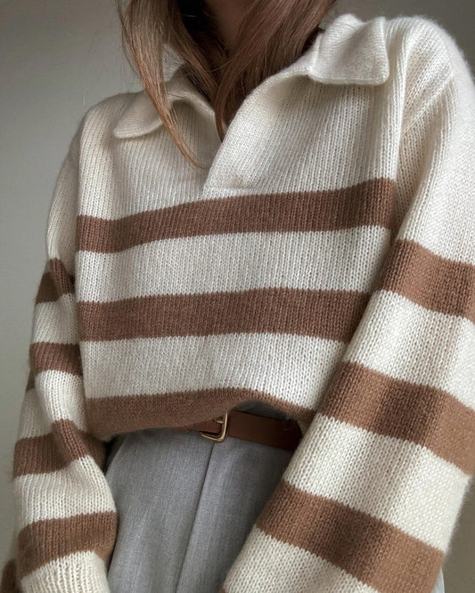 Wzór na sweter Charlie dla kobiet - sweter polo o luźnym fasonie Śliczny i estetyczny sweter dziany - zaawansowane instrukcje dziergania.