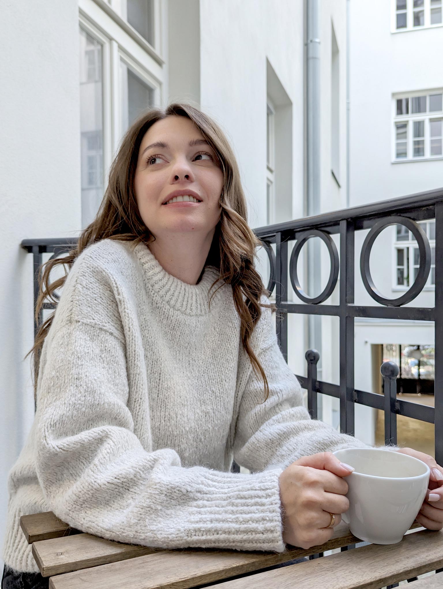 MorecaKnit's Penny Sweater knitting pattern featuring a large rib on the cuffs