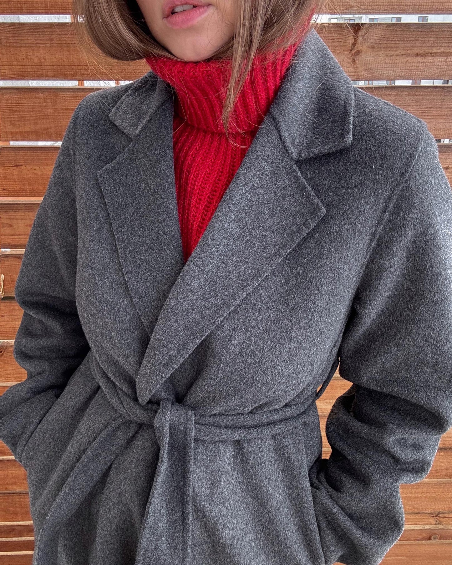 Feminine knitwear design, Bobbi Neck Warmer, for stylish neck protection.