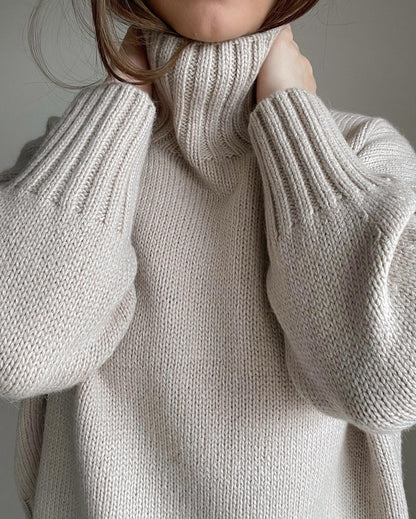 Feminine and soft Cecil Sweater pattern in Aran 8wpi