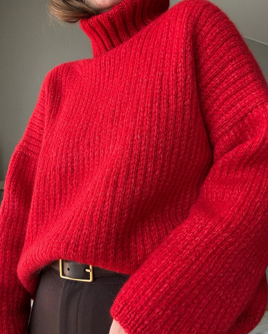 Knitting scheme for warm, aesthetic sweater with slip stitch details and drop shoulders