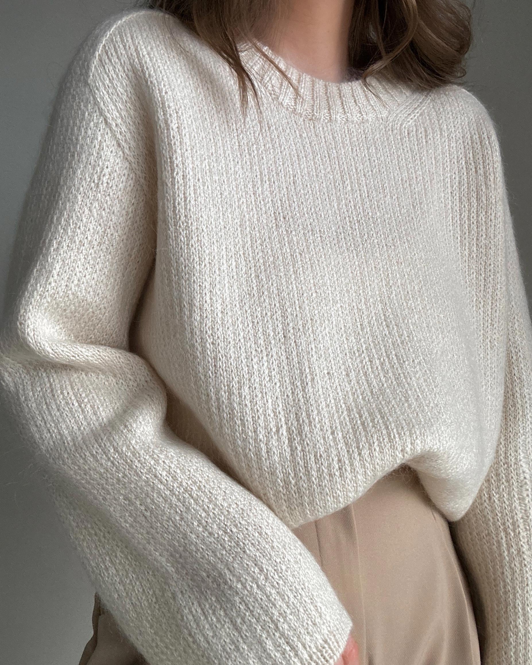 Feminine Chantal Sweater knitting blueprint, demonstrating sophisticated slip stitch details.