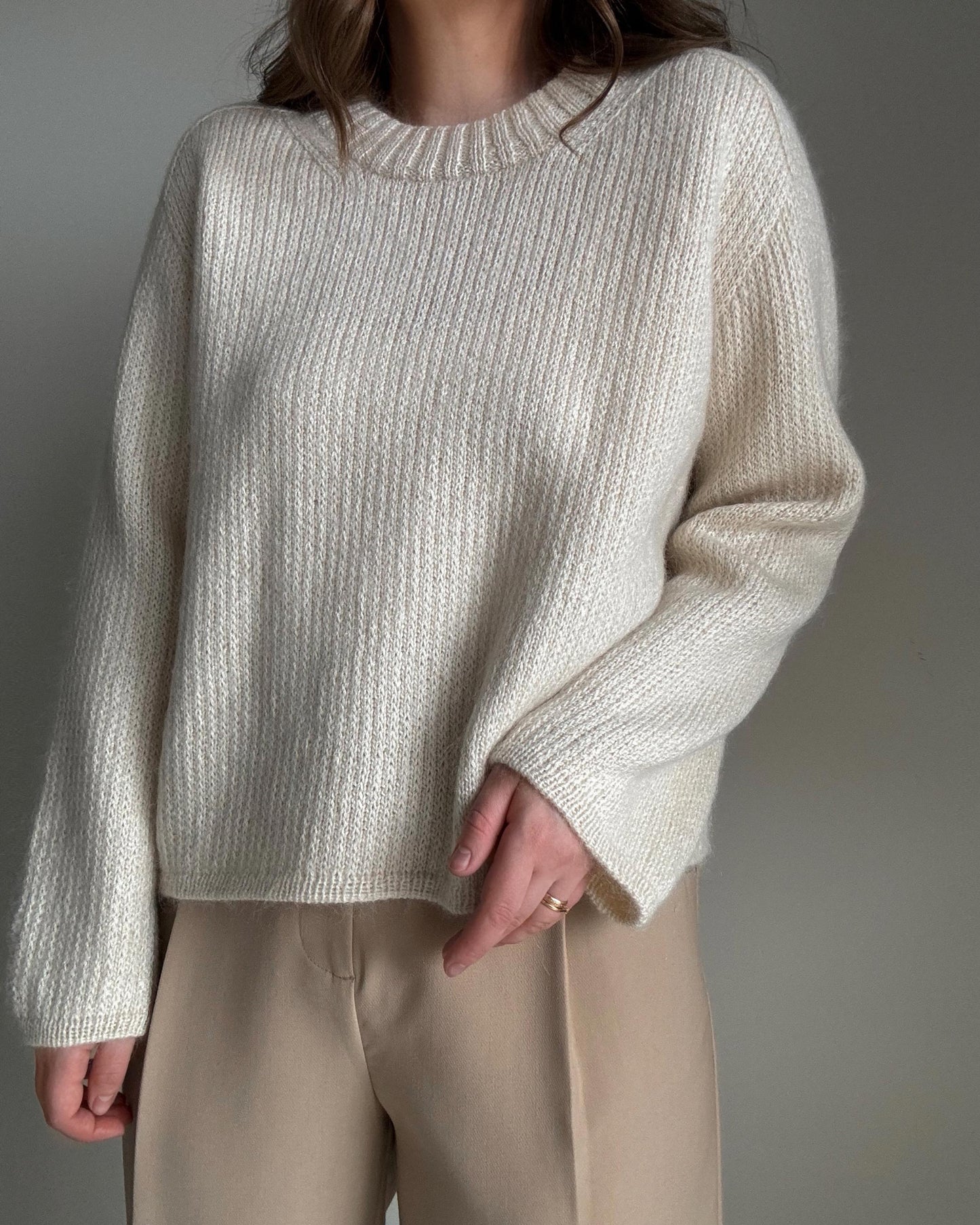Knitted Chantal Sweater pattern, a blend of classic elegance and modern style, perfect for ladies.