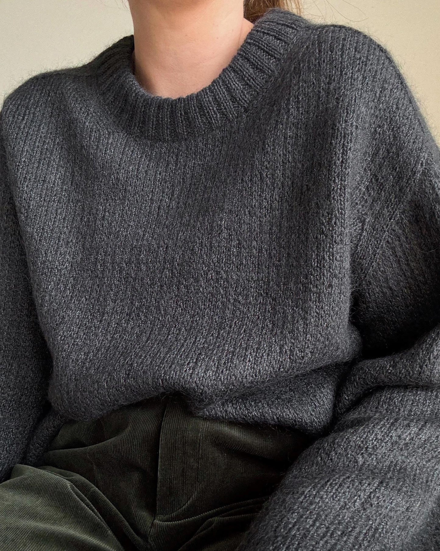 Elegant and classic Chantal Sweater pattern, showcasing morecaknit's signature knitwear craftsmanship.