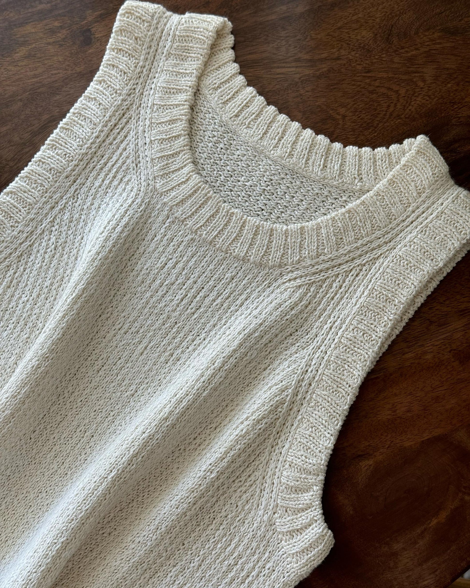 Top down knitting pattern for Chantal Top, featuring a classic crewneck.