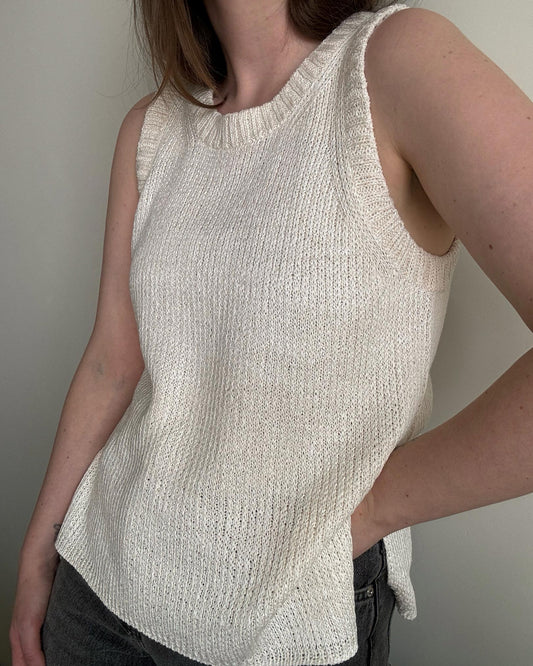 Chantal Top summer knit pattern by moreca knit in a soft, modern design.