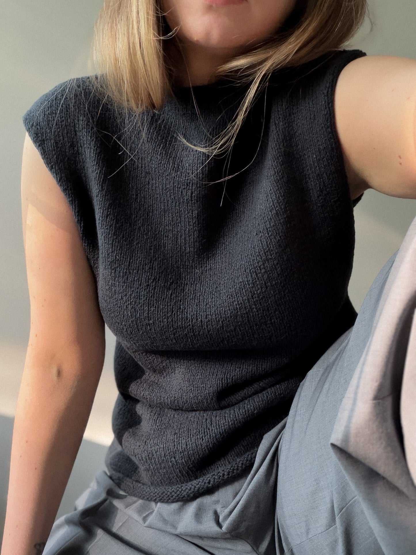 Moreca Knit Gia Top for ladies, an intermediate knitting pattern with a minimalist tee shape