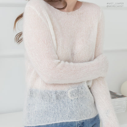 Mist Jumper knitting pattern by MorecaKnit, an oversized transparent sweater knit with thin yarn