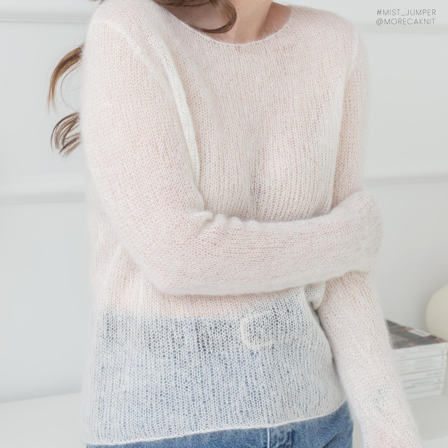 Mist Jumper knitting pattern by MorecaKnit, an oversized transparent sweater knit with thin yarn