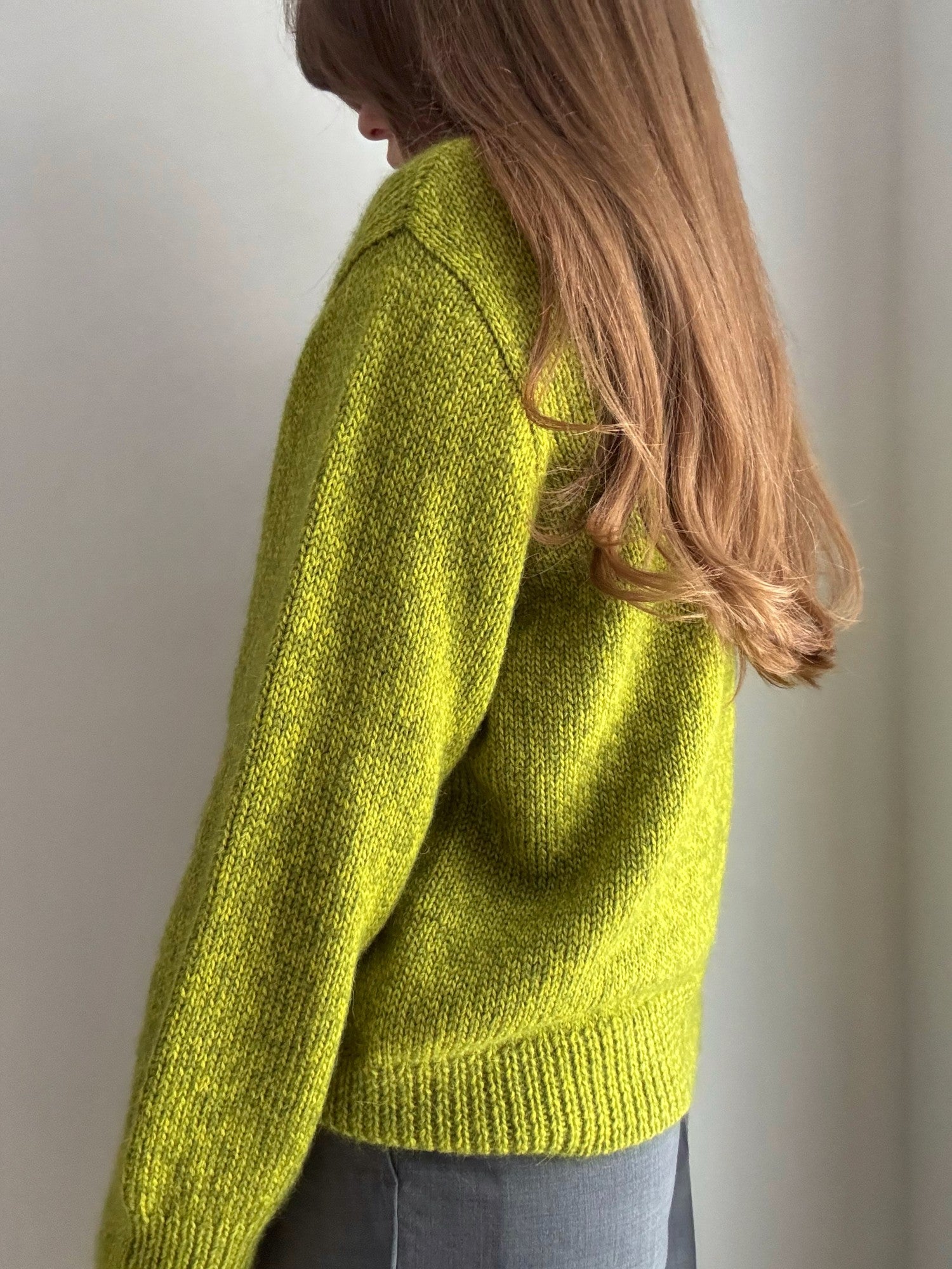 Janette Cardigan pattern worked in merino wool, kid mohair, and alpaca wool blend suggestions.