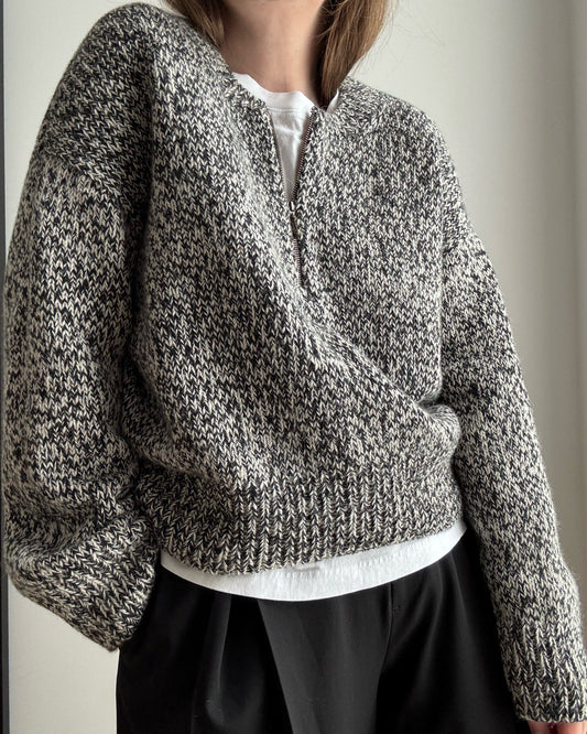 Designer wears the sweater outdoors, calm scandinavian mood and timeless knit guide