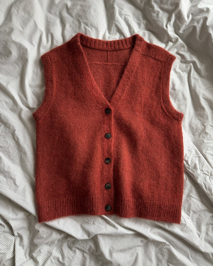 Paul Vest pattern with advanced knitting instructions, featuring a basic, soft, sleeveless cardigan design.