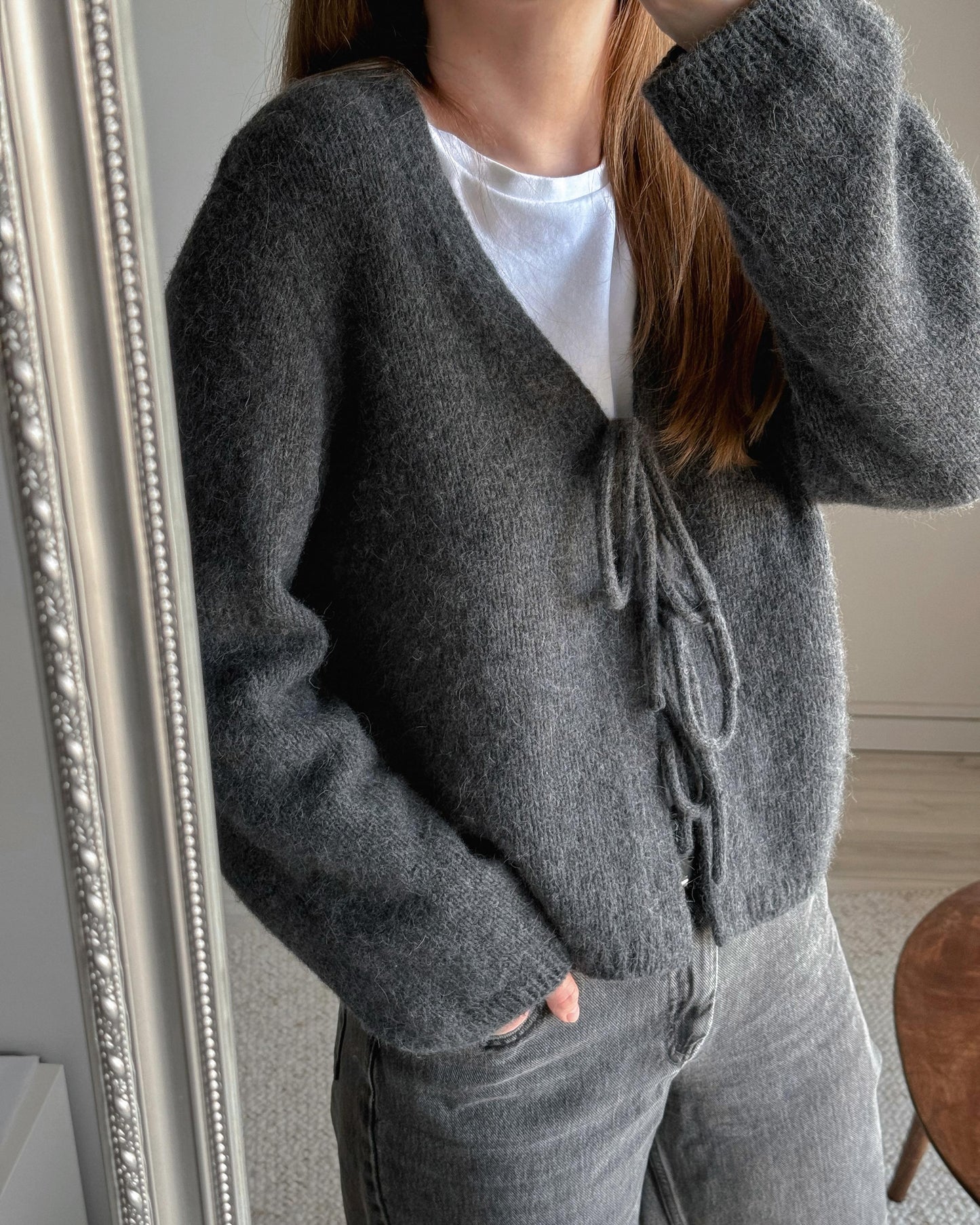 Minimalist and classic Micaela Sweater knitting pattern by MorecaKnit.