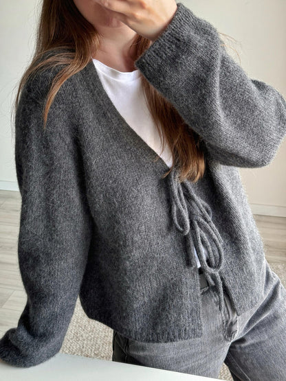 Solene Cardigan with set-in sleeves and soft stockinette stitch.