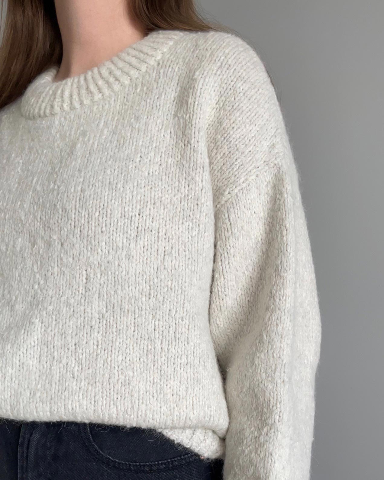 Buy knitting pdf pattern for Penny Sweater, using sloped bind-off, Italian bind-off, and provisional tubular cast-on techniques