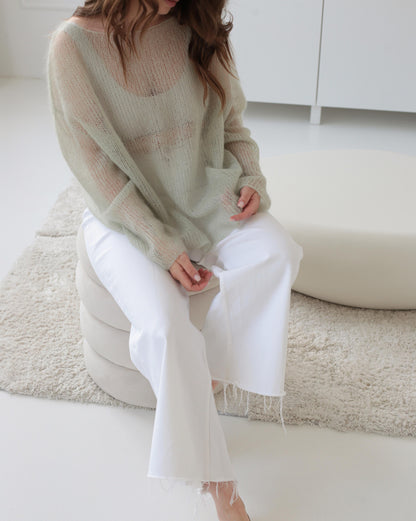 Thin Jumper knitting pattern by MorecaKnit, a delicate and sheer knit sweater