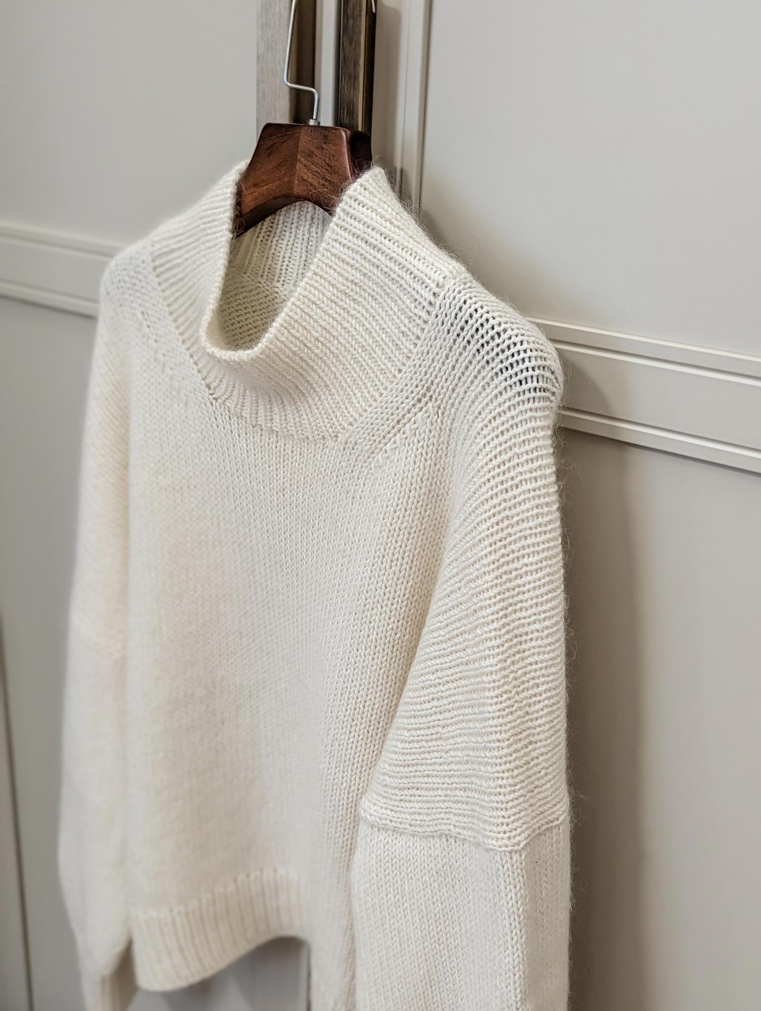 Ness Sweater, a loose-fitting sweater with a beautiful pattern on the neck and shoulders by MorecaKnit